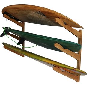 COR Surf Wooden Surfboard Wall Mount for Surf Boards, Snowboards, Skateboards, Kiteboards and Wakeboards, Triple Tier Surf Board Display Holder, Made of Sustainable Bamboo (24 x 4 x 4 Inches)