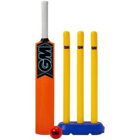 Gunn & Moore GM Kids Cricket Set | Rubber Grip Bat, Soft Ball & Wicket Stumps | Moulded Plastic All-Weather | for Children Ages 4-8 or 8-11