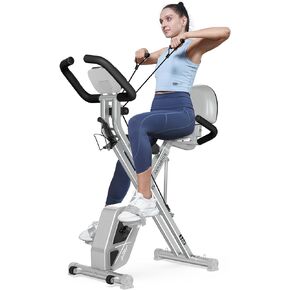 دراجة تمارين قابلة للطي من بوبو، آلة دراجة ثابتة للياقة البدنية قابلة للطي، دراجة ركوب الدراجات في الأماكن المغلقة، دراجة مغناطيسية على شكل حرف X مع مقاومة قابلة للتعديل بـ 8 مستويات، حامل زجاجة ووسادة دعم الظهر للتمرين في صالة الألعاب الرياضية المنزلية