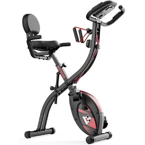 HAPBEAR Folding Exercise Bike Magnetic Foldable Stationary Bike, 3 in 1 Mode Indoor Upright Fitness Workout X-Bike with 8-Level Resistance and Arm Resistance Band, Pulse Sensor,LCD Monitor