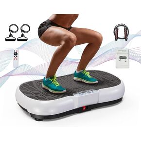 Bigzzia Vibration Plate Exercise Machine 10 Modes Whole Body Workout Vibration Fitness Platform w/ Loop Bands Jump Rope Bluetooth Speaker Home Training Equipment for Weight Loss & Toning