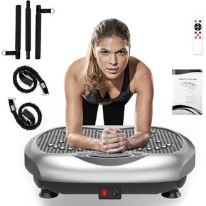 Natini Vibration Plate Exercise Machine - Whole Body Workout Vibration Platform Lymphatic Drainage Machine for Weight Loss Home Fitness w/Pilates Bar + Resistance Bands + Remote