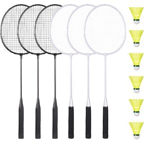 AboveGenius Badminton Rackets Set of 6 for Outdoor Backyard Games, Including 6 Rackets, 6 Nylon Badminton Shuttlecocks, Lightweight Badminton Racquets for Beginners