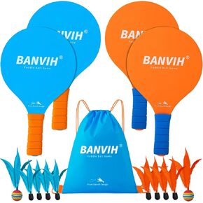 Banvih Badminton Set 4 Rackets, Great Gifts Easter Basket Stuffers for Kids Teens Boys Adults and Family, Paddle Ball Outdoor Games Activities Sports Toys, Perfect for Beach, Yard, Lawn, Camping