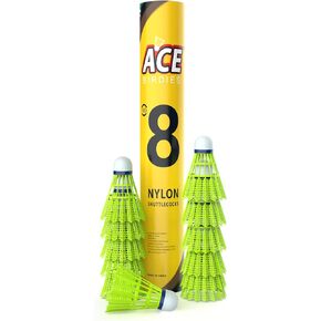 Ace Badminton Birdies, Badminton shuttlecocks, 12 Pcs Set shuttlecocks for Badminton Outdoor, Birdie Balls Nylon Feather with Strong Cork Head, Sturdy and Well-Balanced.
