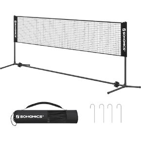 SONGMICS Badminton Net Set, Portable Sports Set for Badminton, Tennis, Kids Volleyball, Pickleball, Easy Setup, Nylon Net with Poles 10ft 13ft 16.5ft Wide, for Indoor Outdoor Court