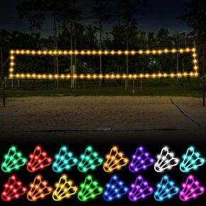 Moukeren Volleyball Badminton Net Light 16 ft String Lights with Remote, 16 Colors 4 Modes LED Light for Backyard Volleyball Badminton Game Outdoor at Night (net Not Include)