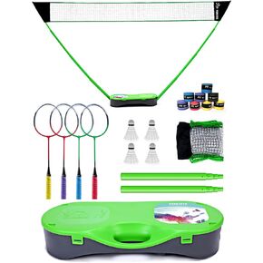 Peak Fits Portable Badminton Net Set,Folding Volleyball Badminton Net,4 Professional Graphite Badminton Racket,8 Racket Grip Tape,4 Shuttlecocks,Family Game,Kids Gift,Backyard Sports
