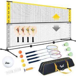 10FT Portable All-in-One Badminton, Pickleball and Kids’ Volleyball Net Set Half Court (10ft Wide x 7ft max Height) Small Outdoor Sports Set with Adjustable Net for Backyards Beach Driveway Game