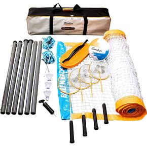 Baden Champions Volleyball/Badminton Portable Combo Set, 4 Raquets + 3 Birdies + Boundary + Volleyball + Pump + Carry Bag