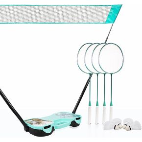 ENOVI EasyGo Badminton Set, Badminton Sets for Backyards, with Net, 4 Racket, 4 Shuttlecocks, Portable Storage Box