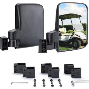 KEMIMOTO No Drilling Golf Cart Side Mirrors, Universal Golf Cart Mirrors for 0.75"-1.25" Square Rail, Folding Side View Mirrors Compatible with EZGO, Club Car, Drive2, ICON, Black