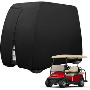 Golf Cart Cover 4 Passenger Heavy Duty, 420D Waterproof Golf Cart Covers Extended Roof Compatible with EZ GO Club Car Yamaha Golf Carts, Outdoor Dustproof 4 Seat Club Car Cover (Up to 112 Inch)