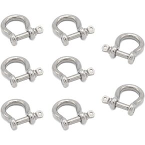 8pcs Screw Pin Anchor Shackle, Stainless Steel M5 Bow Shackle, 3/16 Inch D Ring Clevis Shackle, Anchor Shackle with Screw Pin for Chains Wirerope Paracord Outdoor Camping