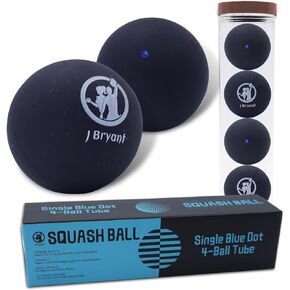 J Bryant Squash Balls 4 Pack, Single Blue Dot Rubber Squash Ball for Beginners and Kids Competition Training