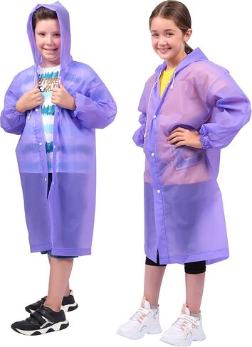 CAMPACE Kids Raincoat - Rain Poncho Kids for Boys and Girls with Hood - Portable Reusable Raincoats - Rain Jacket - EVA - 2 Packs Purple in Kuwait