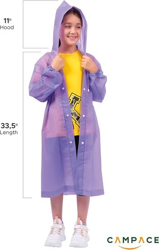 CAMPACE Kids Raincoat - Rain Poncho Kids for Boys and Girls with Hood - Portable Reusable Raincoats - Rain Jacket - EVA - 2 Packs Purple in Kuwait