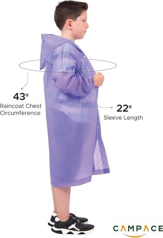 CAMPACE Kids Raincoat - Rain Poncho Kids for Boys and Girls with Hood - Portable Reusable Raincoats - Rain Jacket - EVA - 2 Packs Purple in Kuwait