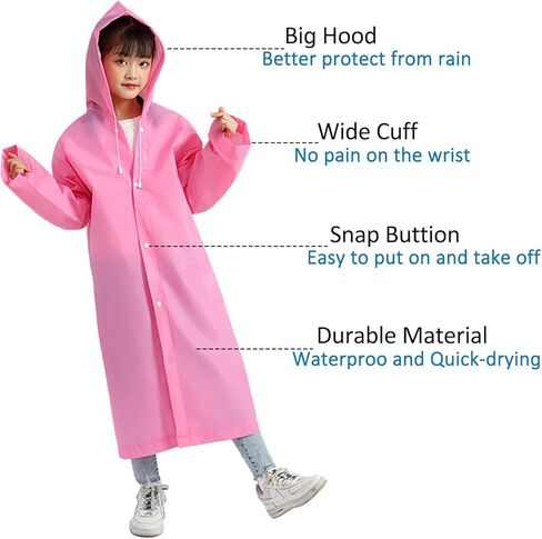 10 عبوات من معاطف المطر للأطفال من مادة EVA قابلة لإعادة الاستخدام مع غطاء رأس وأكمام سترات المطر المحمولة للأطفال الأولاد والبنات، 5 ألوان in Kuwait