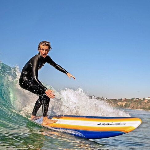 لوح ركوب الأمواج من Wavestorm-15th Anniversary Edition ناعم من الإسفنج بطول 8 أقدام | للمبتدئين ولجميع المستويات | يشمل الملحقات | المقود وخيارات الزعانف المتعددة، خط فيروزي in Kuwait