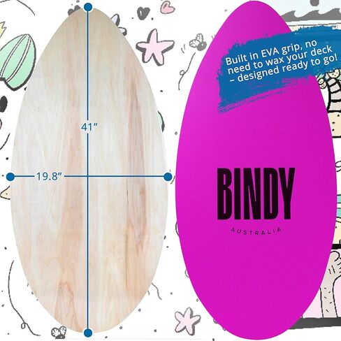 BINDY Australia Skimboard for Beach Kids with Storage Travel Bag - 41" Beginner to Intermediate Wooden Skim Board - Kids Beach Skim Boards for Beginners Durable, Lightweight Wood Body Board with EVA Grip Pad in Kuwait