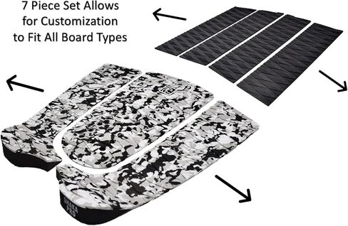 منصات جر Shaka Pro EVA لركوب الأمواج (الأمامية والخلفية) - 7 قطع قابلة للتعديل مع لاصق 3M - أقصى قبضة ماسية مع شريط الركل والقوس - تناسب جميع أحجام الألواح in Kuwait