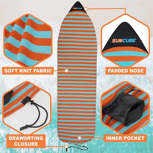 SUN CUBE Surfboard Sock Cover, Protective Surf Bag for Surfing Board, Light Stretchy Surfbag Sock Sleeve for Longboard, Hybrid, Shortboard in Saudi Arabia