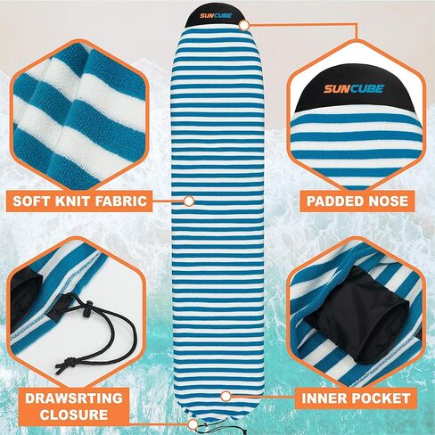 SUN CUBE Surfboard Sock Cover, Protective Surf Bag for Surfing Board, Light Stretchy Surfbag Sock Sleeve for Longboard, Hybrid, Shortboard in Kuwait