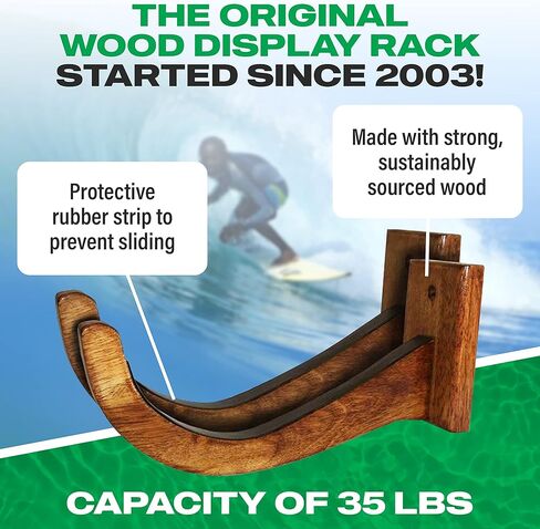 COR Surf Surfboard Wall Rack for Longboards and Shortboards | Beautiful Wood Wall Display Mount Works Indoor and Outdoor in Kuwait