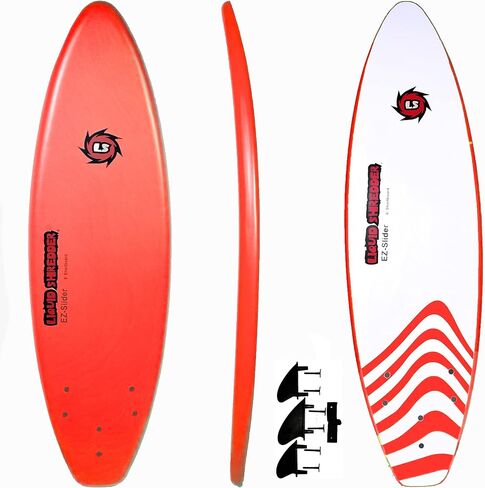 EZ-Slider 6 'Ray-Zor-SoftTop Surfboard Red-Foam Deck Surfboard - خالية من الشمع - قاع أملس - قابل للإزالة 3 زعانف - لوح قصير عالي الأداء للأطفال والبالغين خفيف الوزن - بدون زعانف، EZ6'/RD in Kuwait