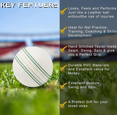 كرات الكريكيت البيضاء للتدريب والتدريب والتمرين ومهارات الارتداد الممتازة كرة كريكيت مطاطية إسفنجية ناعمة مع درزات تقليدية متينة مخيطة لجميع اللاعبين من الأعمار in Kuwait