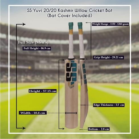 SS Kashmir Willow Leather Ball Cricket Bat, Exclusive Cricket Bat for Adult Full Size with Full Protection Cover (Super Power, Cannon, Impact) by Yogi Sports … in Saudi Arabia