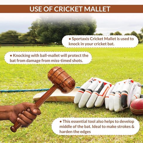 مخروط بمقبض مضرب الكريكيت الخشبي وأداة توزيع المقبض مع مطرقة الخفاش - حزمة كومبو باللون البني المتوسط ​​- معدات متينة لاستخدام الخفافيش طويل الأمد in Kuwait