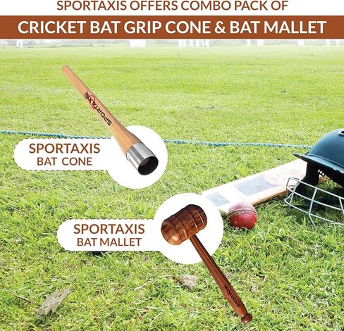 مخروط بمقبض مضرب الكريكيت الخشبي وأداة توزيع المقبض مع مطرقة الخفاش - حزمة كومبو باللون البني المتوسط ​​- معدات متينة لاستخدام الخفافيش طويل الأمد in Kuwait