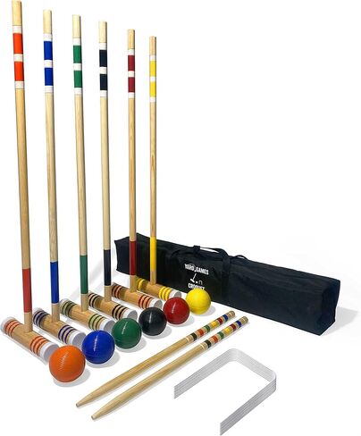 مجموعة ألعاب الكروكيه الملونة الفاخرة للاستخدام في الهواء الطلق من Yard Games مع 6 مطارق للاعبين، لعبة سهلة في الفناء الخلفي أو الشاطئ أو الحديقة الصيفية لجميع الأعمار ومستويات المهارة in Kuwait