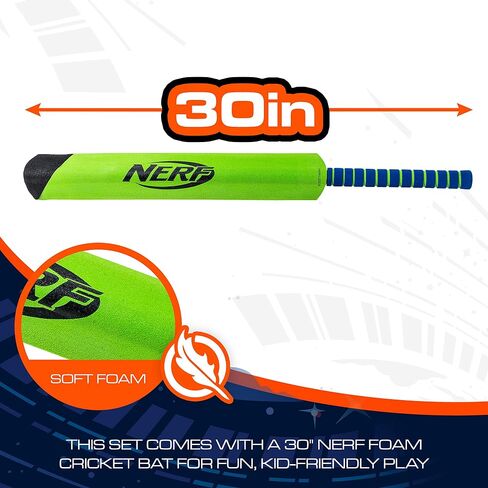 مجموعة لعبة الكريكيت الرغوية من Nerf - مجموعة لعبة الكريكيت الكاملة للمبتدئين مع مضرب كريكيت رغوي مقاس 30 بوصة، (2) كرات إسفنجية + (3) ويكيت بلاستيكية - مثالية للبالغين والأطفال + المبتدئين - مجموعة كريكيت رغوية كاملة in Saudi Arabia