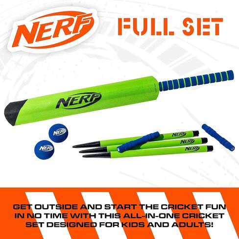 مجموعة لعبة الكريكيت الرغوية من Nerf - مجموعة لعبة الكريكيت الكاملة للمبتدئين مع مضرب كريكيت رغوي مقاس 30 بوصة، (2) كرات إسفنجية + (3) ويكيت بلاستيكية - مثالية للبالغين والأطفال + المبتدئين - مجموعة كريكيت رغوية كاملة in Saudi Arabia