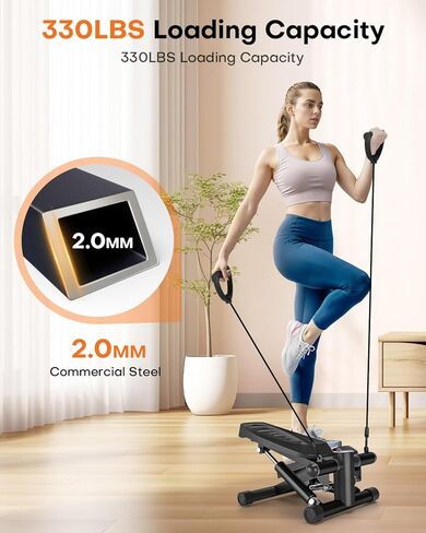 خطوات للتمرين، سلالم بارتفاع دواسات قابلة للتعديل مع أشرطة مقاومة للياقة البدنية المنزلية، خطوات صغيرة مع محمل تحميل يصل إلى 330 رطل كحد أقصى، معدات تمارين منزلية محمولة in Kuwait