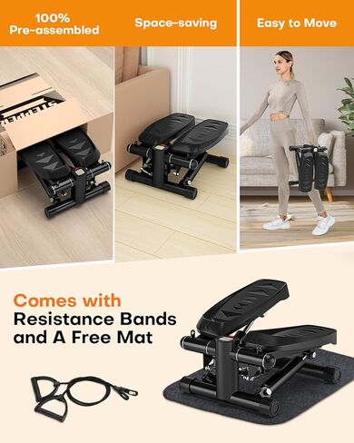 خطوات للتمرين، سلالم بارتفاع دواسات قابلة للتعديل مع أشرطة مقاومة للياقة البدنية المنزلية، خطوات صغيرة مع محمل تحميل يصل إلى 330 رطل كحد أقصى، معدات تمارين منزلية محمولة in Kuwait