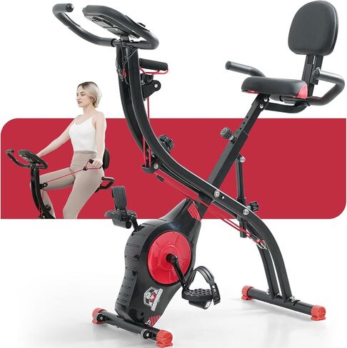 HAPBEAR Folding Exercise Bike Magnetic Foldable Stationary Bike, 3 in 1 Mode Indoor Upright Fitness Workout X-Bike with 8-Level Resistance and Arm Resistance Band, Pulse Sensor,LCD Monitor in Saudi Arabia