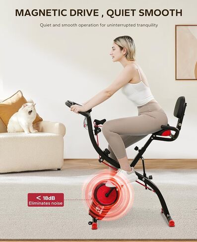 HAPBEAR Folding Exercise Bike Magnetic Foldable Stationary Bike, 3 in 1 Mode Indoor Upright Fitness Workout X-Bike with 8-Level Resistance and Arm Resistance Band, Pulse Sensor,LCD Monitor in Saudi Arabia
