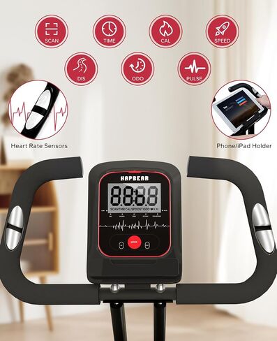 HAPBEAR Folding Exercise Bike Magnetic Foldable Stationary Bike, 3 in 1 Mode Indoor Upright Fitness Workout X-Bike with 8-Level Resistance and Arm Resistance Band, Pulse Sensor,LCD Monitor in Saudi Arabia