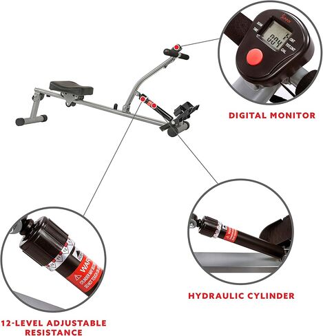 Sunny Health & Fitness Compact Adjustable Rowing Machine with 12 Levels of Complete Body Workout Resistance and Optional SunnyFit App Enhanced Connectivity in Kuwait