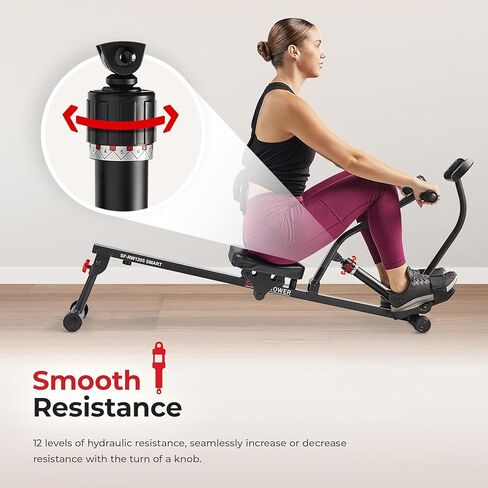 آلة التجديف المدمجة القابلة للتعديل من Sunny Health & Fitness مع 12 مستوى من المقاومة الكاملة لتمرين الجسم والاتصال المحسن بتطبيق SunnyFit الاختياري in Saudi Arabia