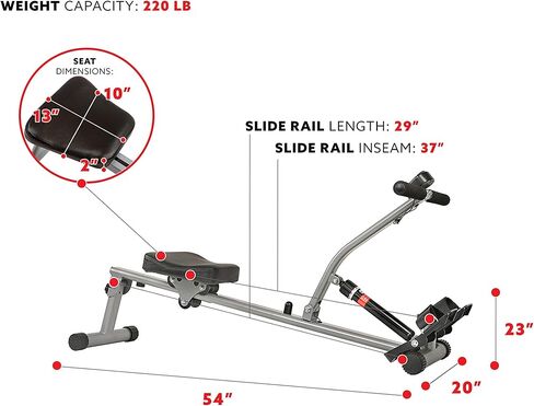 Sunny Health & Fitness Compact Adjustable Rowing Machine with 12 Levels of Complete Body Workout Resistance and Optional SunnyFit App Enhanced Connectivity in Kuwait