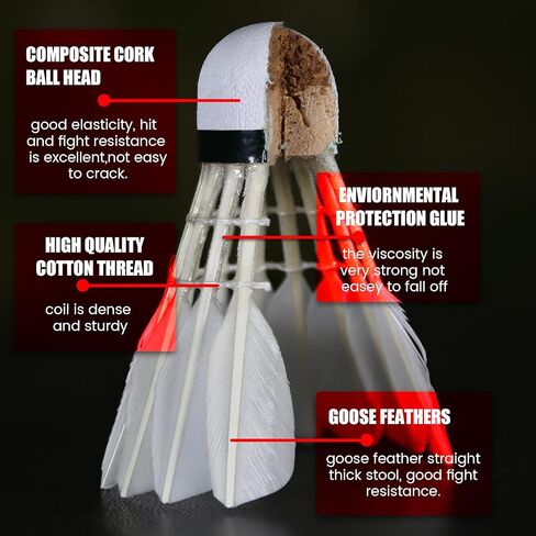 Badminton Birdies Feather Bedminton Shuttlecocks- Birdie Ball for Indoor and Outdoor Matches ~ Highly Stable & Durable Shuttle Balls -Best for PRO Club Players in Saudi Arabia