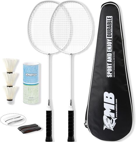 مجموعة مضارب كرة الريشة مع مضاربين من ألياف الكربون، و3 كرات الريشة، وشريطين لمقبض المضرب، وحقيبة كرة الريشة - مثالية للمبتدئين والألعاب الخارجية in Kuwait