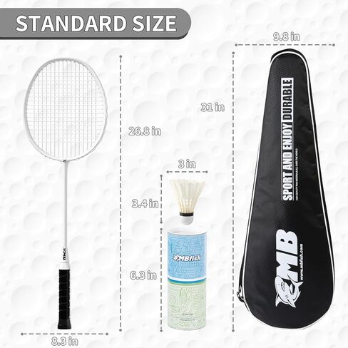 مجموعة مضارب كرة الريشة مع مضاربين من ألياف الكربون، و3 كرات الريشة، وشريطين لمقبض المضرب، وحقيبة كرة الريشة - مثالية للمبتدئين والألعاب الخارجية in Kuwait