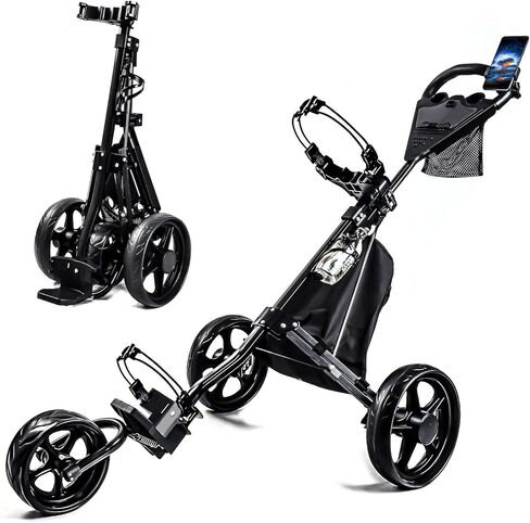 LTY Golf Push Cart, 3 Wheels Folding Golf cart with Foot Brake & Phone Holder & Waterproof Cooler Bag, Portable Lightweight Quick Open Fold Golf Cart, Adjustable Handle in Kuwait