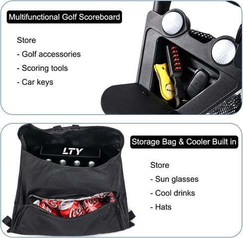LTY Golf Push Cart, 3 Wheels Folding Golf cart with Foot Brake & Phone Holder & Waterproof Cooler Bag, Portable Lightweight Quick Open Fold Golf Cart, Adjustable Handle in Kuwait